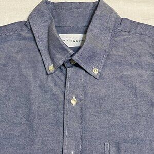 Mott & Bow Button Down Shirt Men L Blue Oxford Cotton Long Sleeve Casual Classic
